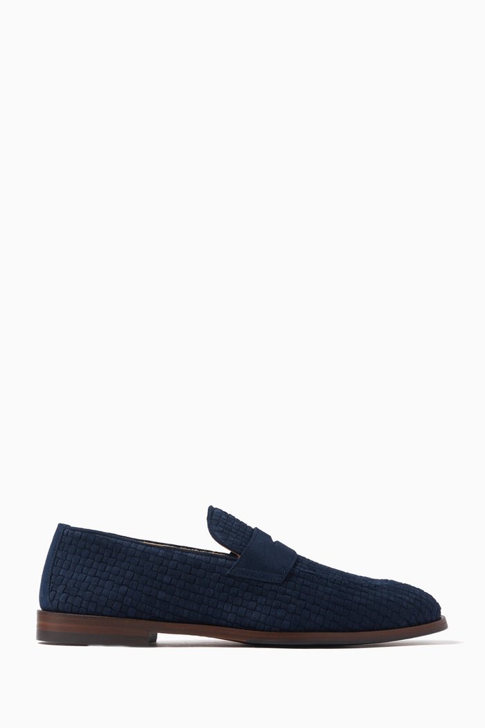 

Penny Loafers in Woven Suede, Blue