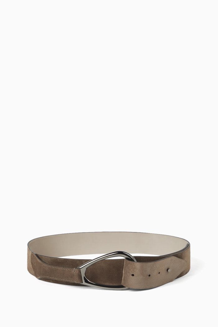 

Buckled Waist Belt in Calfskin Suede, Brown