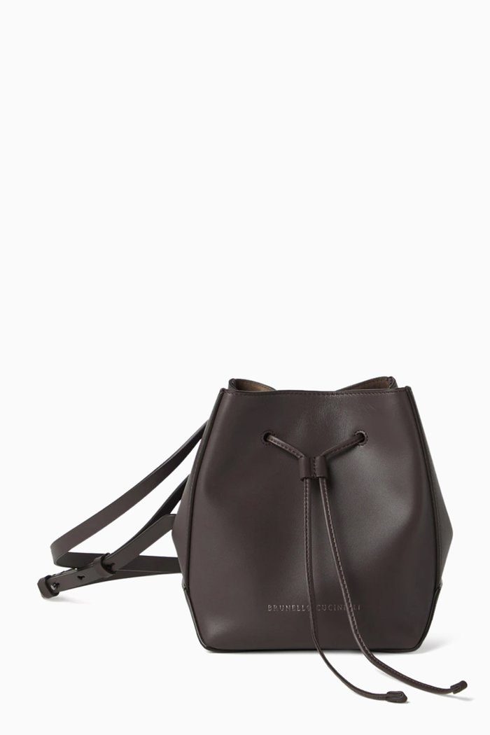 

Monili Bucket Bag in Calfskin Leather, Brown