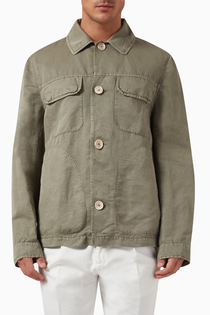 

Garment-dyed Overshirt in Linen & Cotton, Green