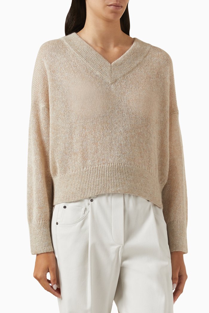 

V-neck Sweater in Mohair & Wool, Neutral