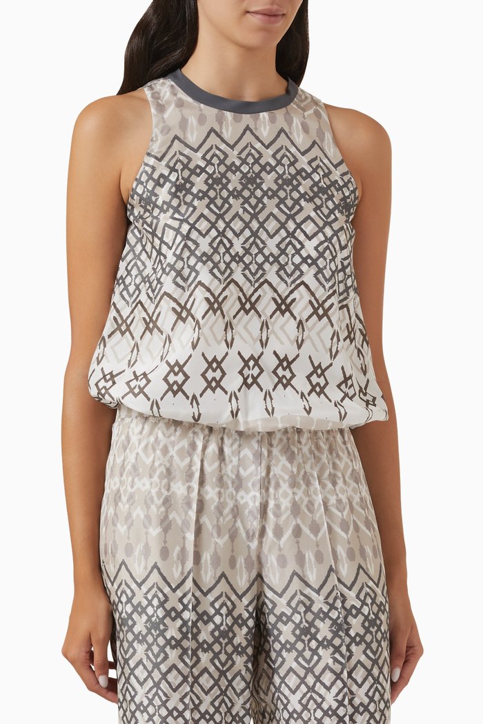 

Geometric Print Top in Silk, Neutral