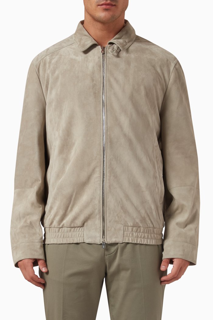 

Zip-up Jacket in Suede, Green