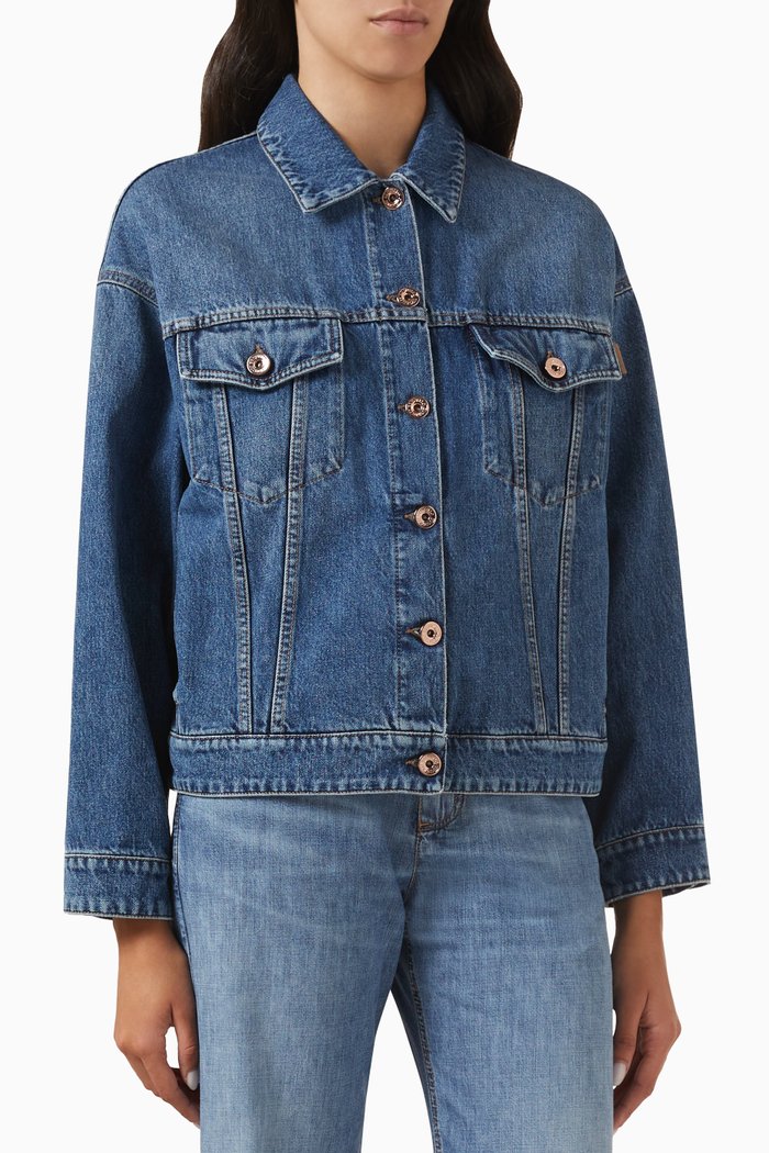 

Shiny Tab Jacket in Denim, Blue