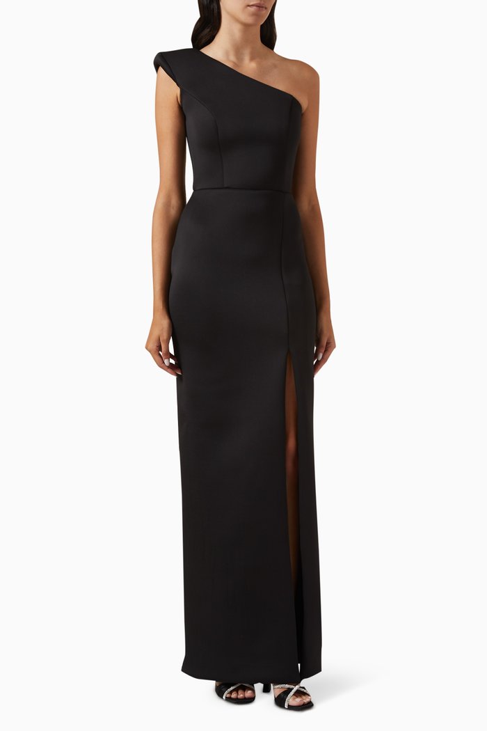 

Shay One-shoulder Maxi Dress in Scuba, Black