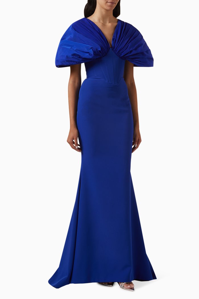 

Dina Maxi Dress in Crêpe & Taffeta, Blue