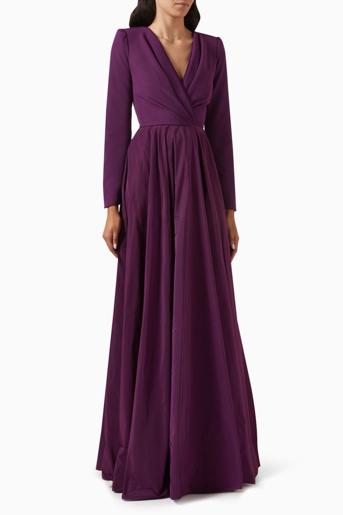 Carly Maxi Dress in Stretch-crepe & Taffeta, Purple