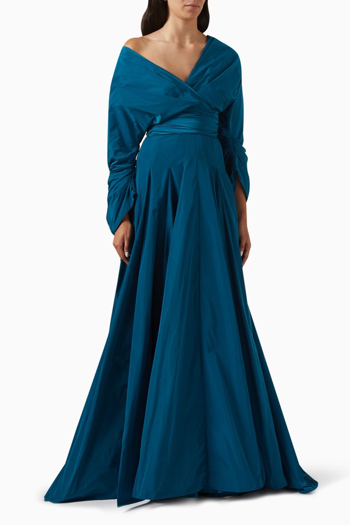 Celia Maxi Dress in Taffeta, Blue