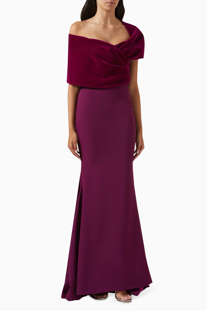 

Kavya Velvet-trim Maxi Dress in Stretch-crepe, Purple