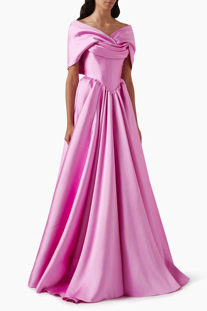 

Alaya Detachable Cape Gown in Satin, Pink