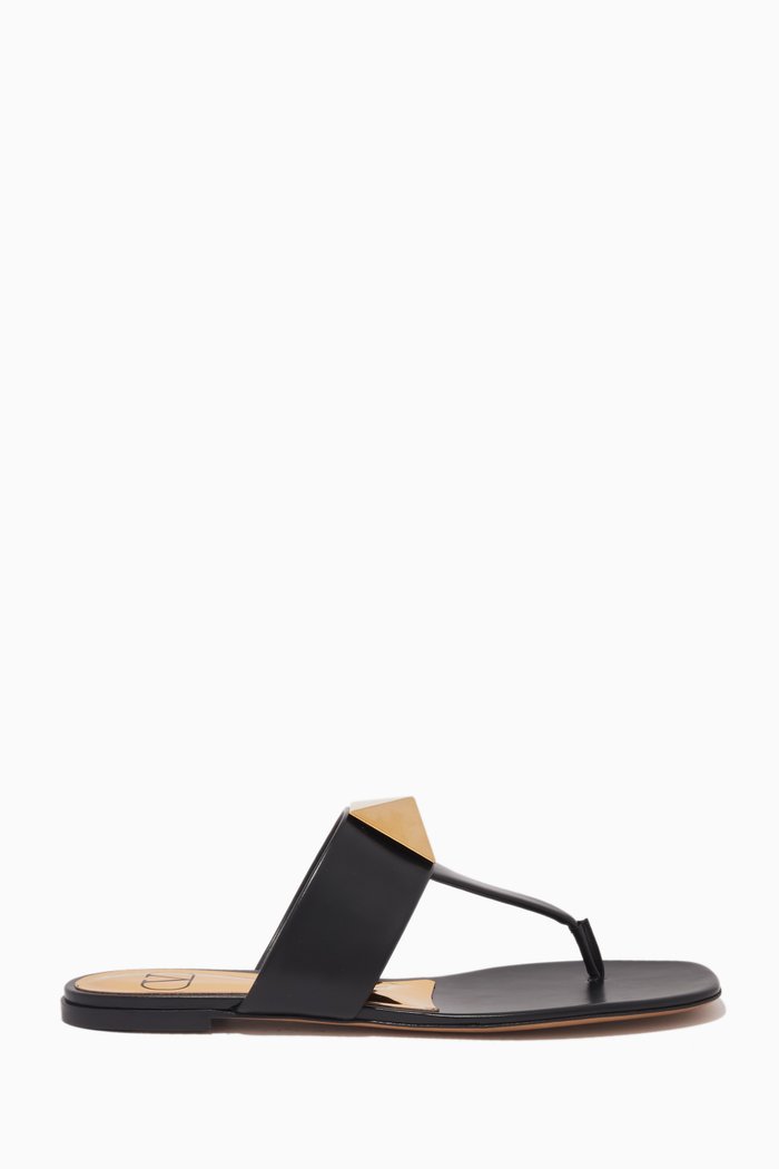 

One Stud Flat Thong Sandals in Leather, Black