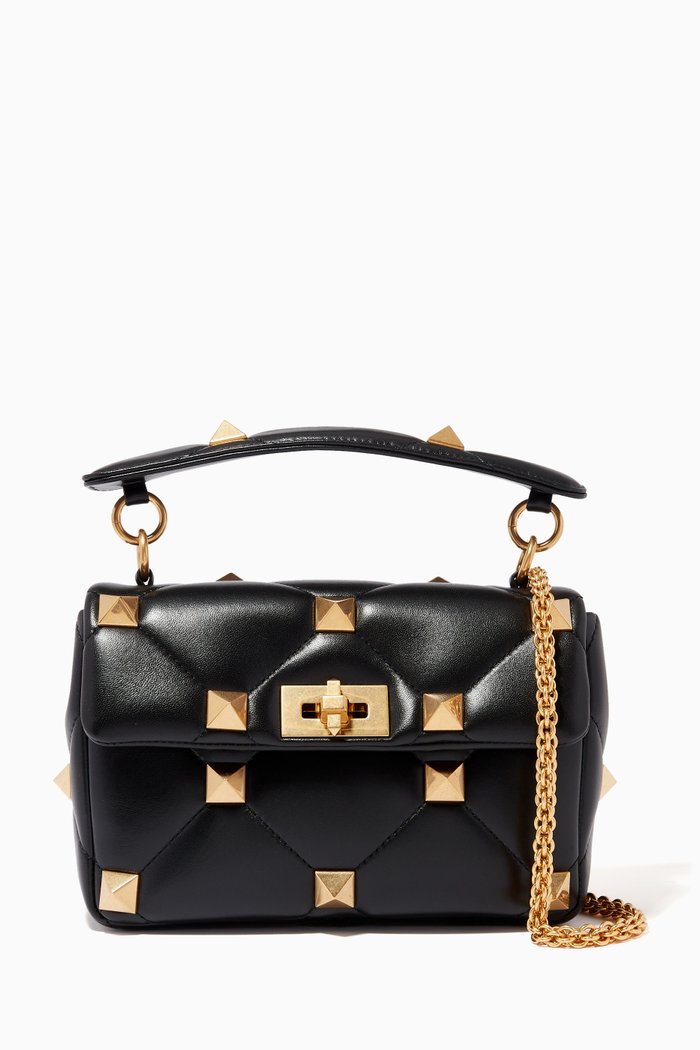 

Roman Stud Medium Shoulder Bag in Quilted Nappa, Black