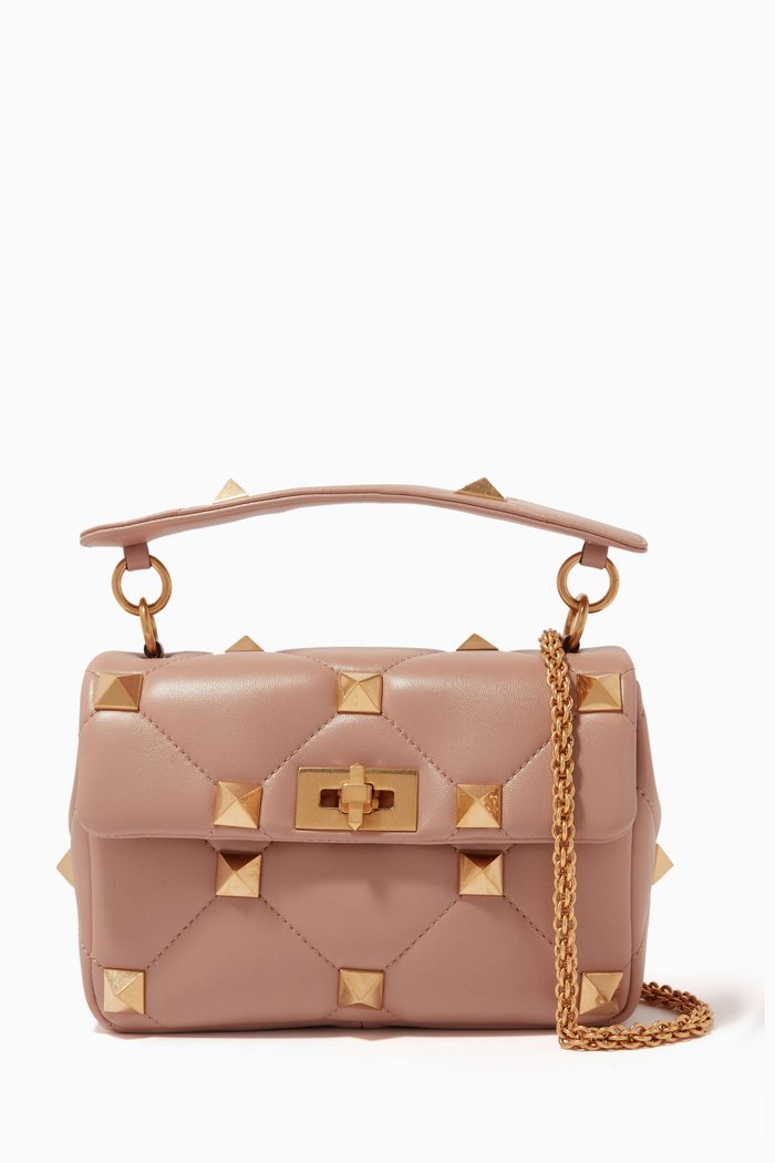 

Roman Stud Medium Shoulder Bag in Quilted Nappa, Pink