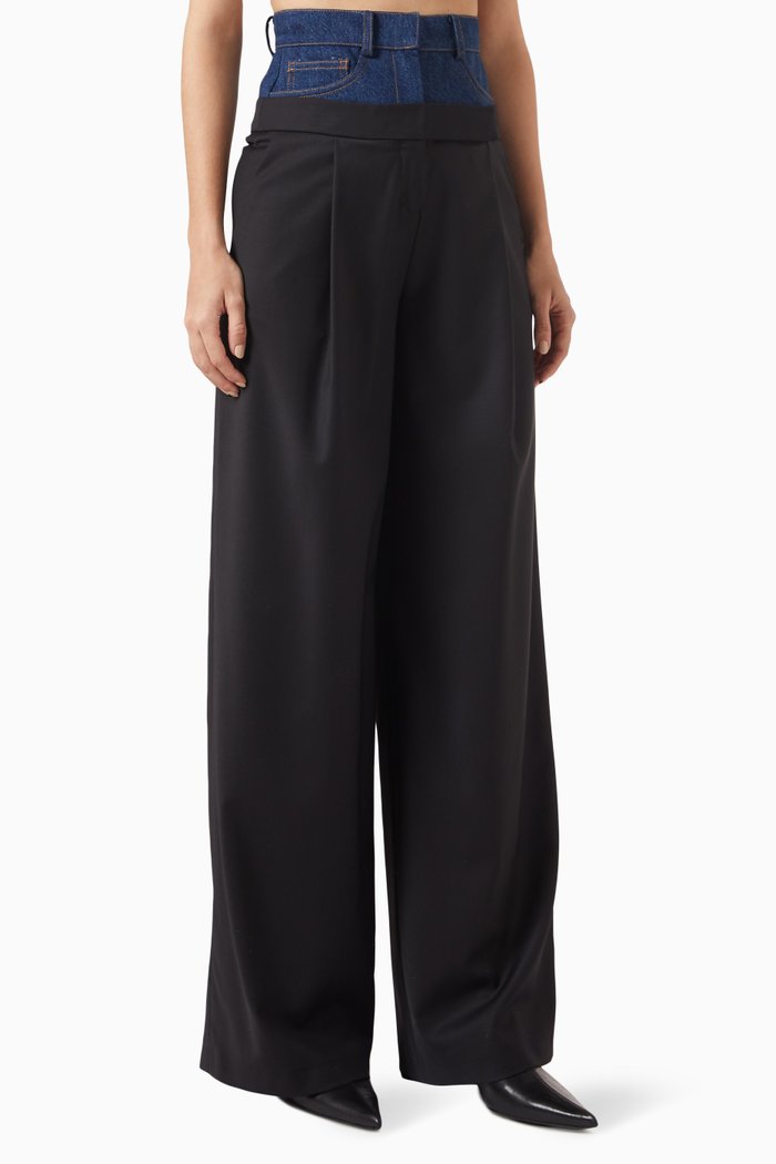 

New Double Waisted Pants in Denim & Wool, Black