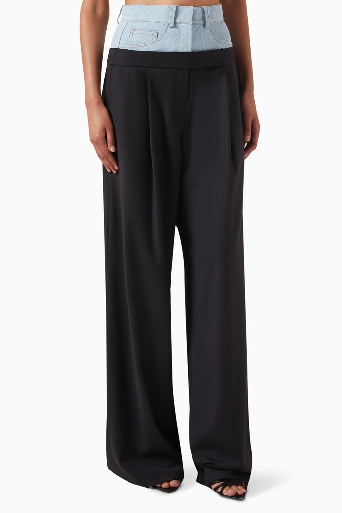 

New Double Waisted Pants in Denim & Wool, Black