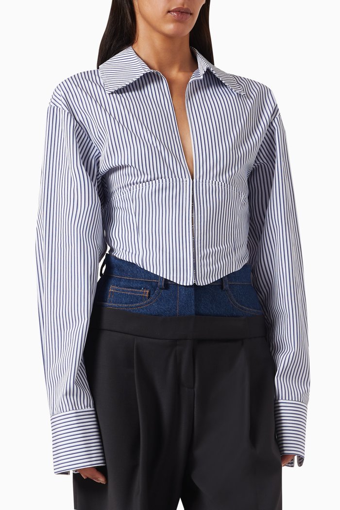 

Nina Striped Shirt in Cotton, Blue