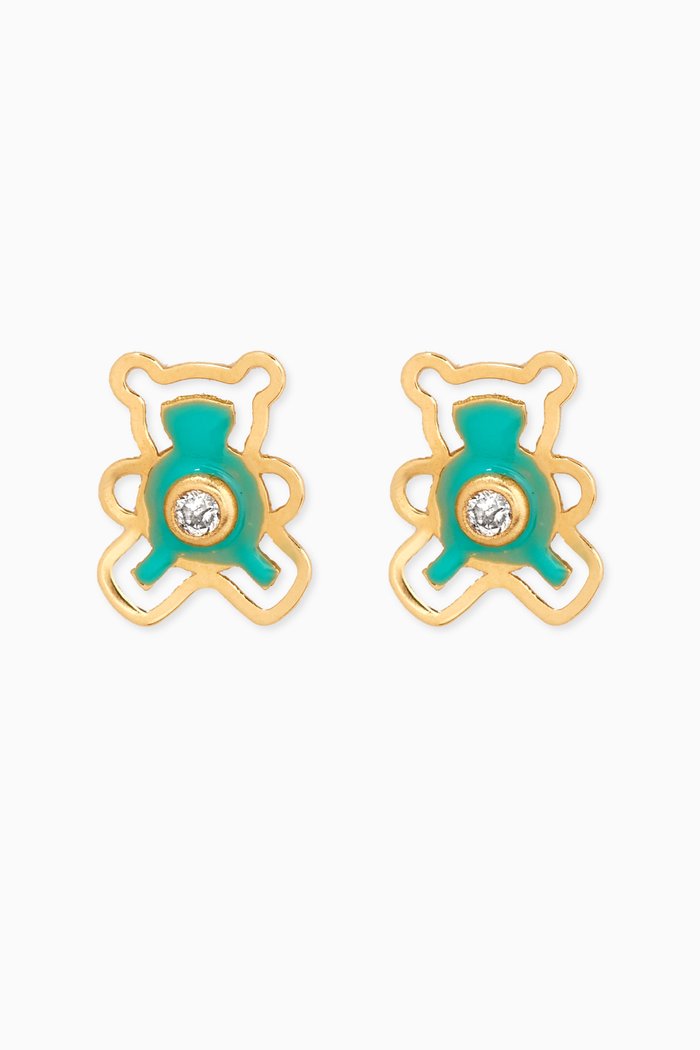 

Teddy Bear Diamond & Enamel Stud Earrings in 18kt Yellow Gold