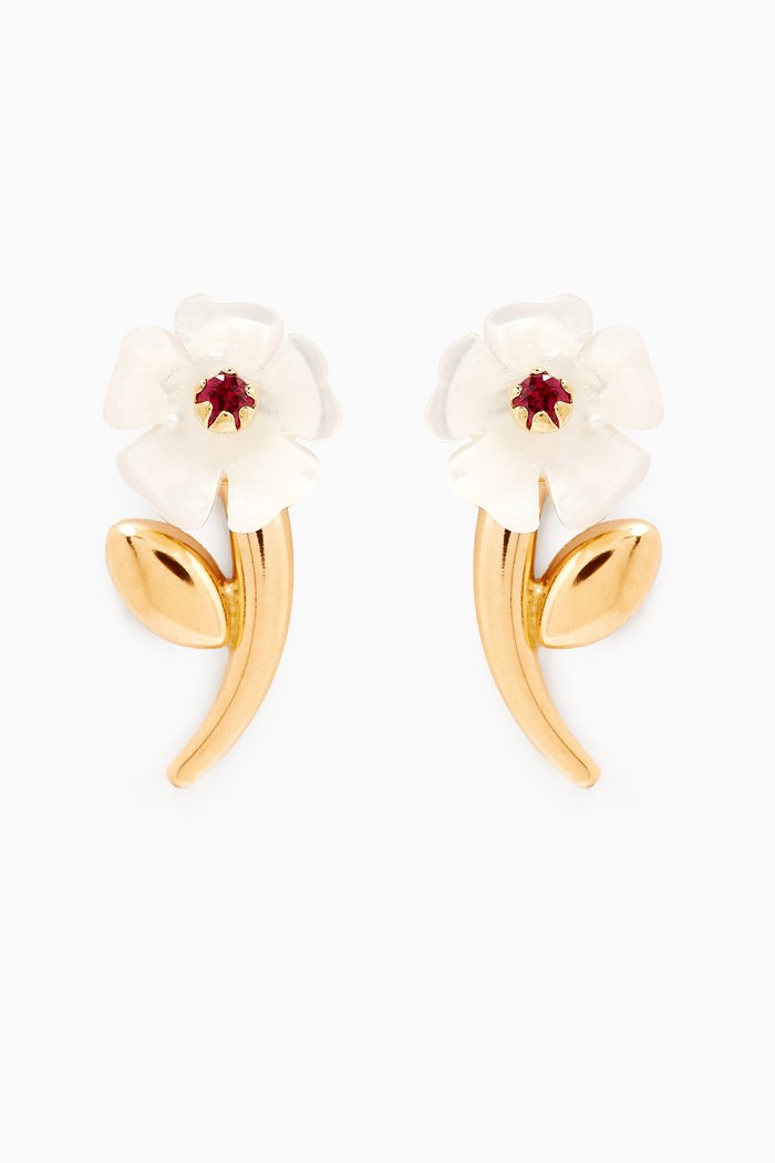 

Flower Mother of Pearl Ruby Earrings in 18kt Yellow Gold
