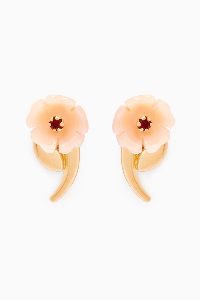 

Flower Mother of Pearl Ruby Earrings in 18kt Yellow Gold