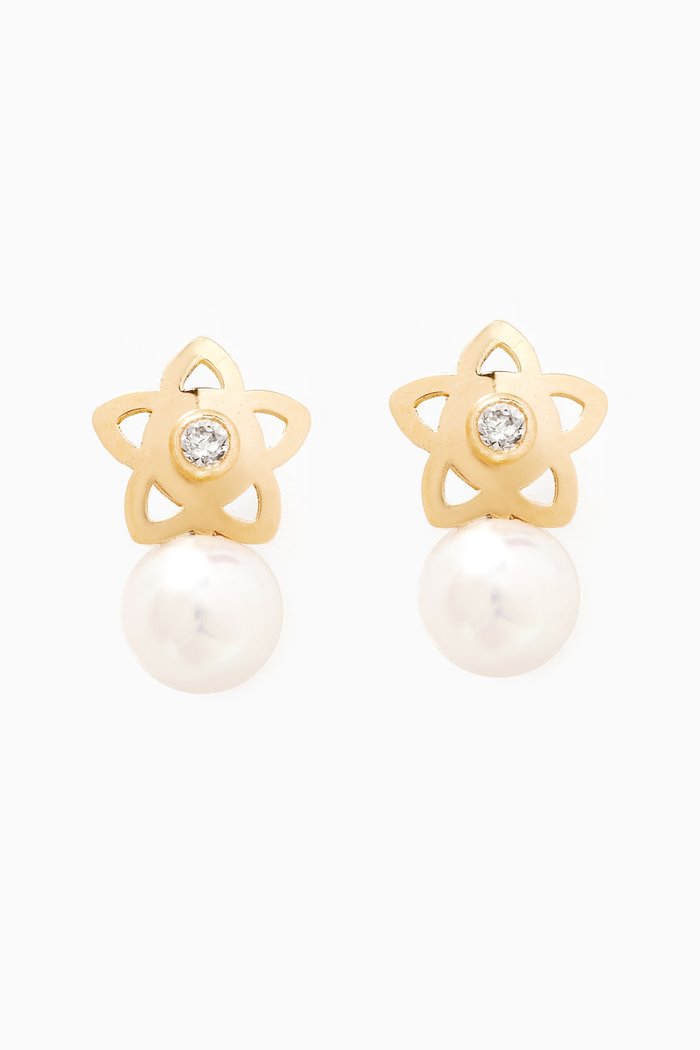 

Star Earrings with Pearl Drops in 18kt Gold