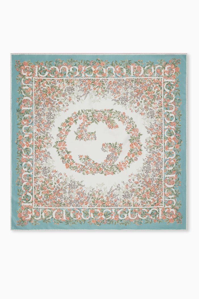 

Interlocking G Floral Print Scarf in Silk, Multicolour