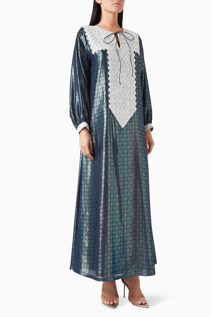 

Beaded Lace Kaftan in Metallic Fabric, Multicolour