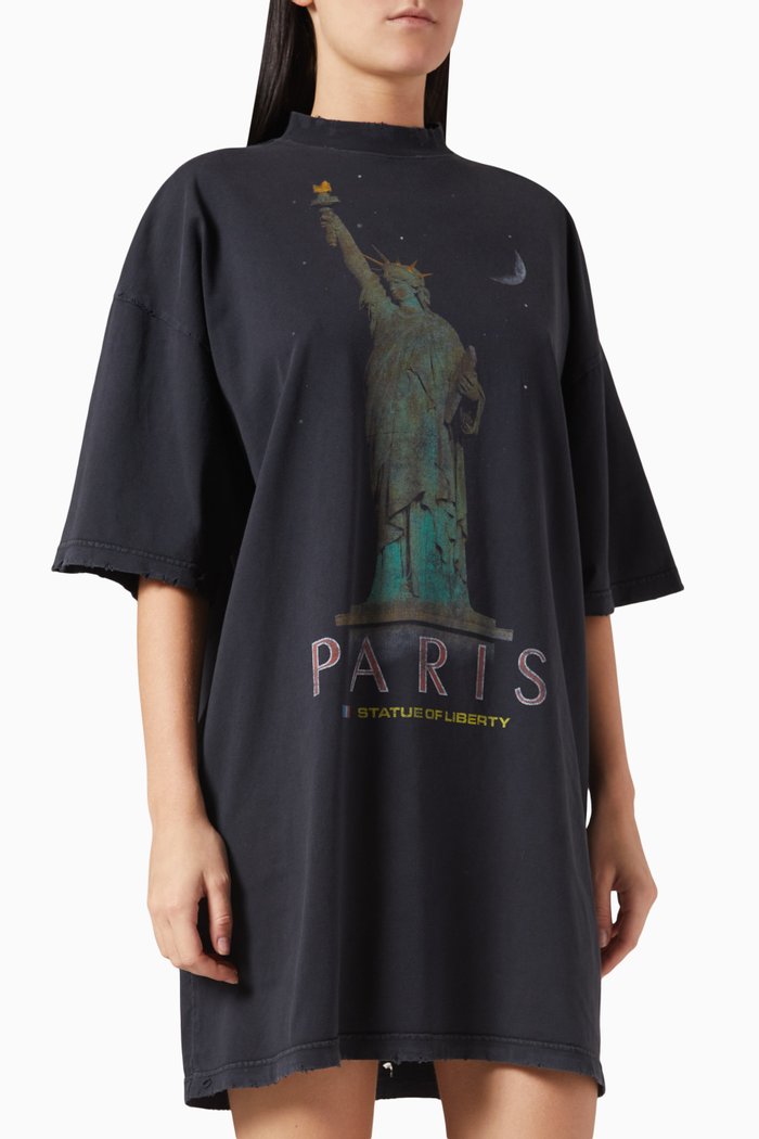 Paris Liberty T-Shirt Dress in Cotton, Black