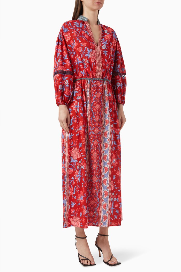 

Marguerite Smock Maxi Dress in Cotton-blend, Red
