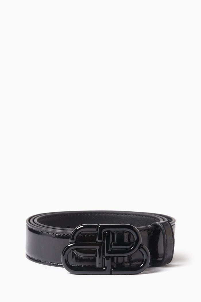 

BB Thin Belt in Crushed Calfskin, Black