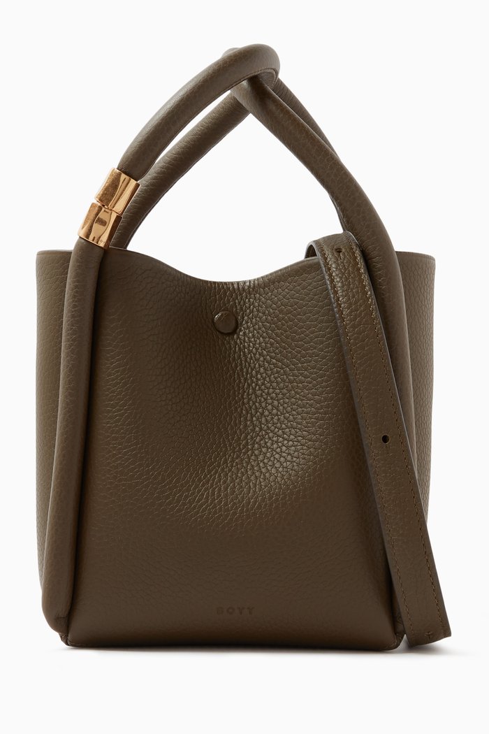 

Small Lotus 14 Top-handle Bag in Pebbled Leather, Green