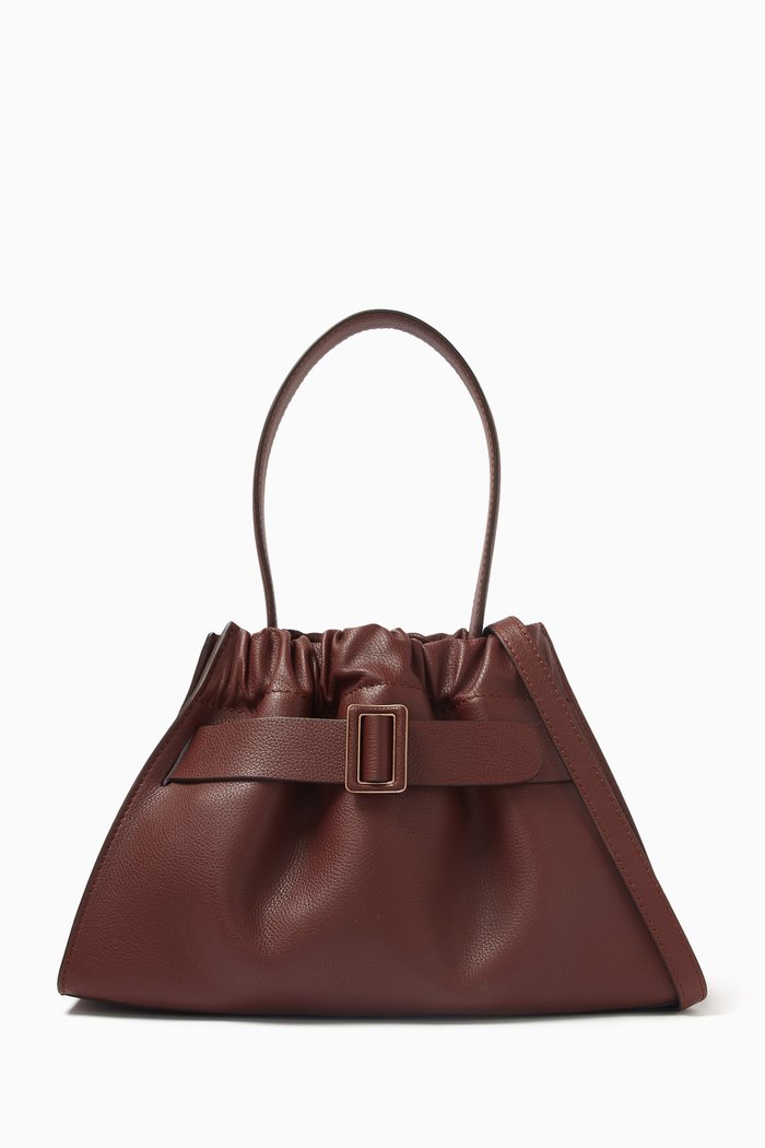 

Scrunchy Satchel Bag in Grained Calfskin Leather, Burgundy