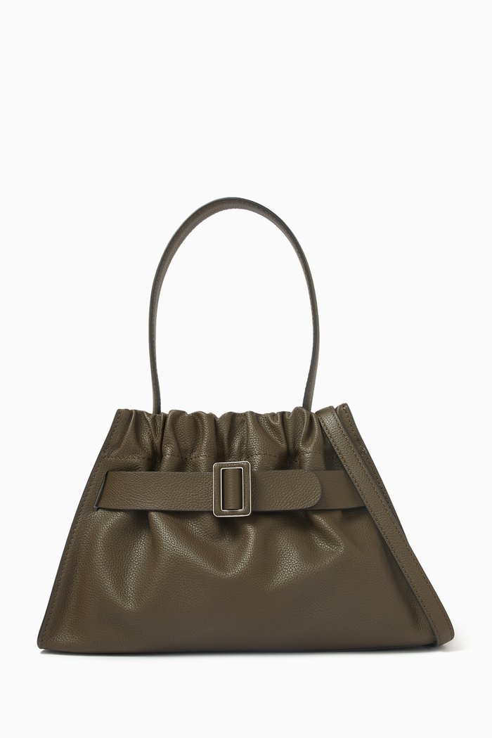 

Scrunchy Satchel Bag in Grained Calfskin Leather, Green
