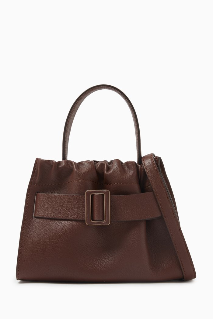 

Square Scrunchy Top-handle Satchel in Grained Leather, Burgundy