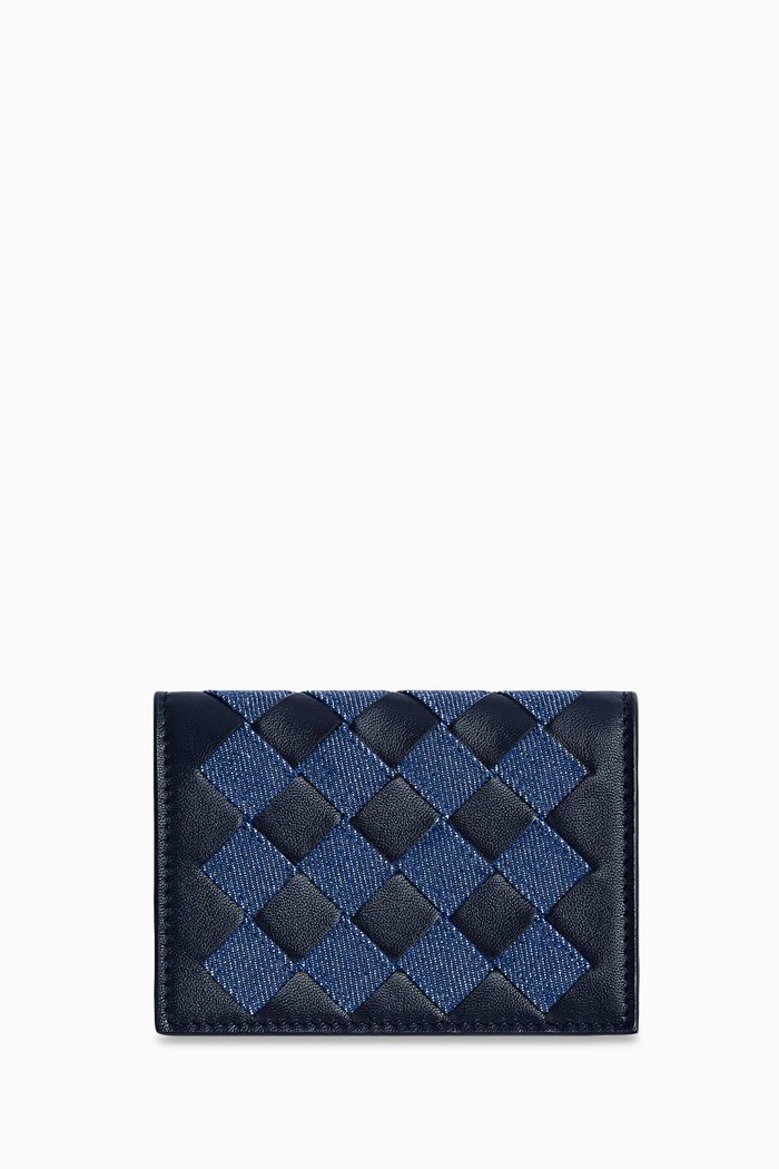 

Business Card Case in Intrecciato Leather & Denim, Blue