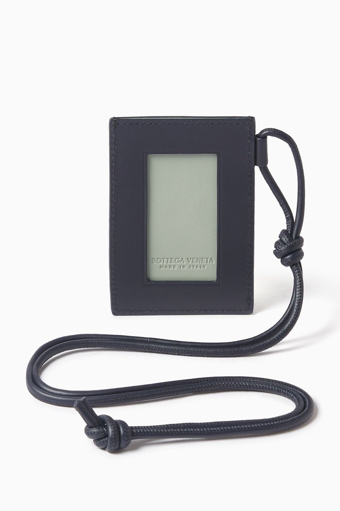 

Badge Holder in Intreccio Leather, Blue