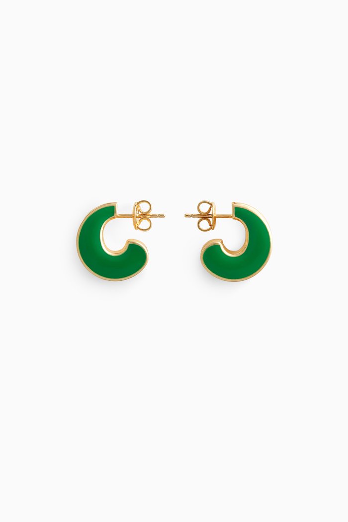 

H Beam Earrings in 18kt Gold-plated Sterling Silver & Enamel, Green