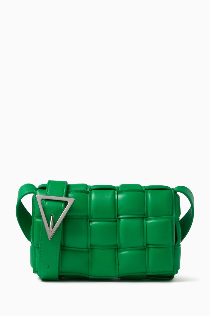 

Padded Cassette Bag in Intrecciato Leather, Green