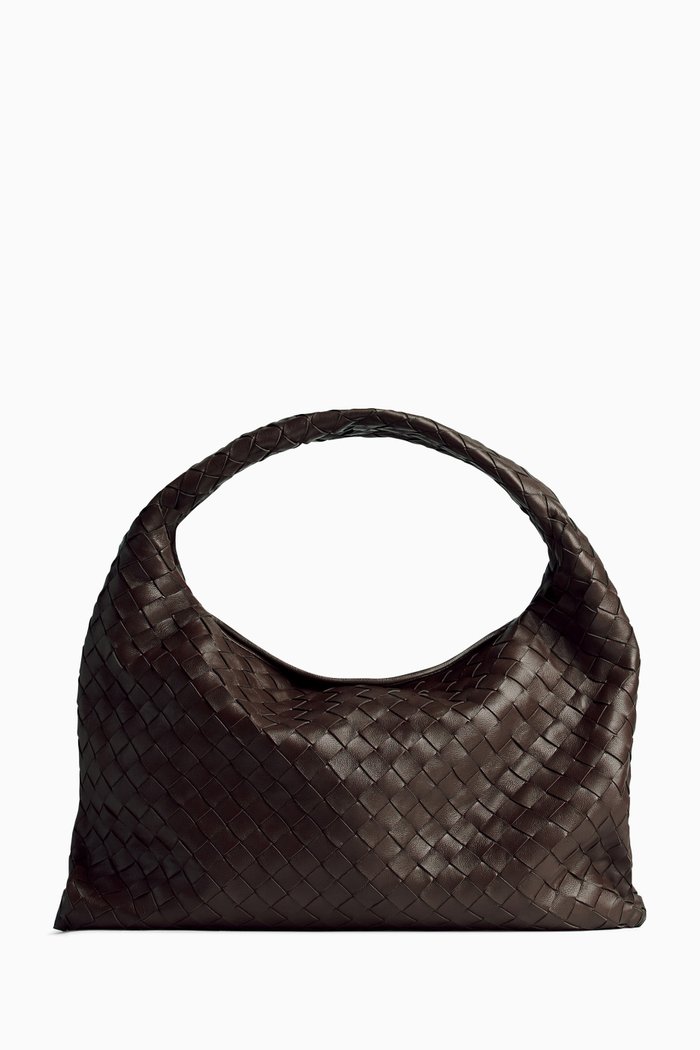 

Small Hop Shoulder Bag in Intrecciato Leather, Brown