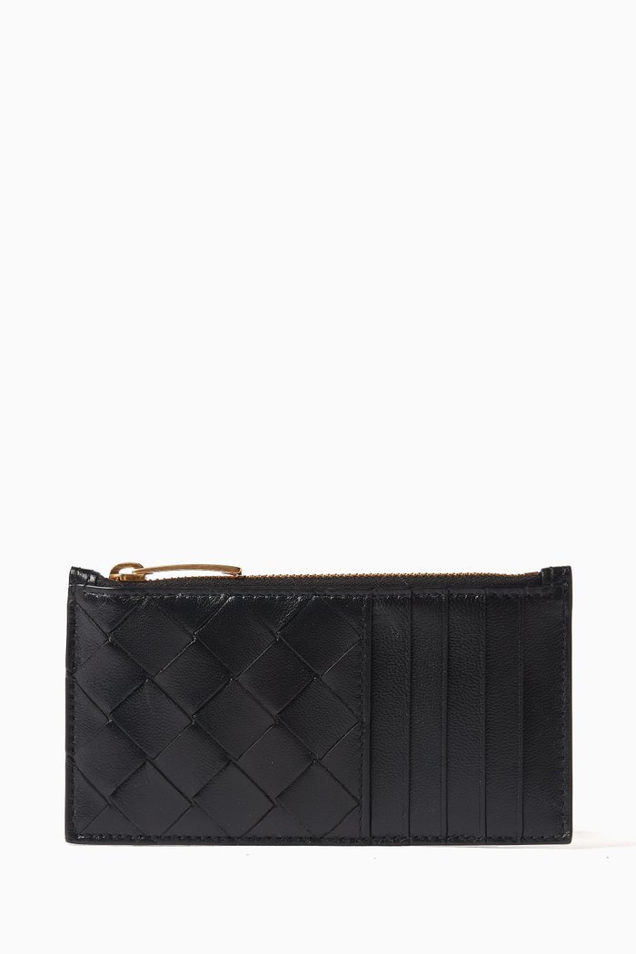 

Zip Card Case in Intrecciato Nappa, Black