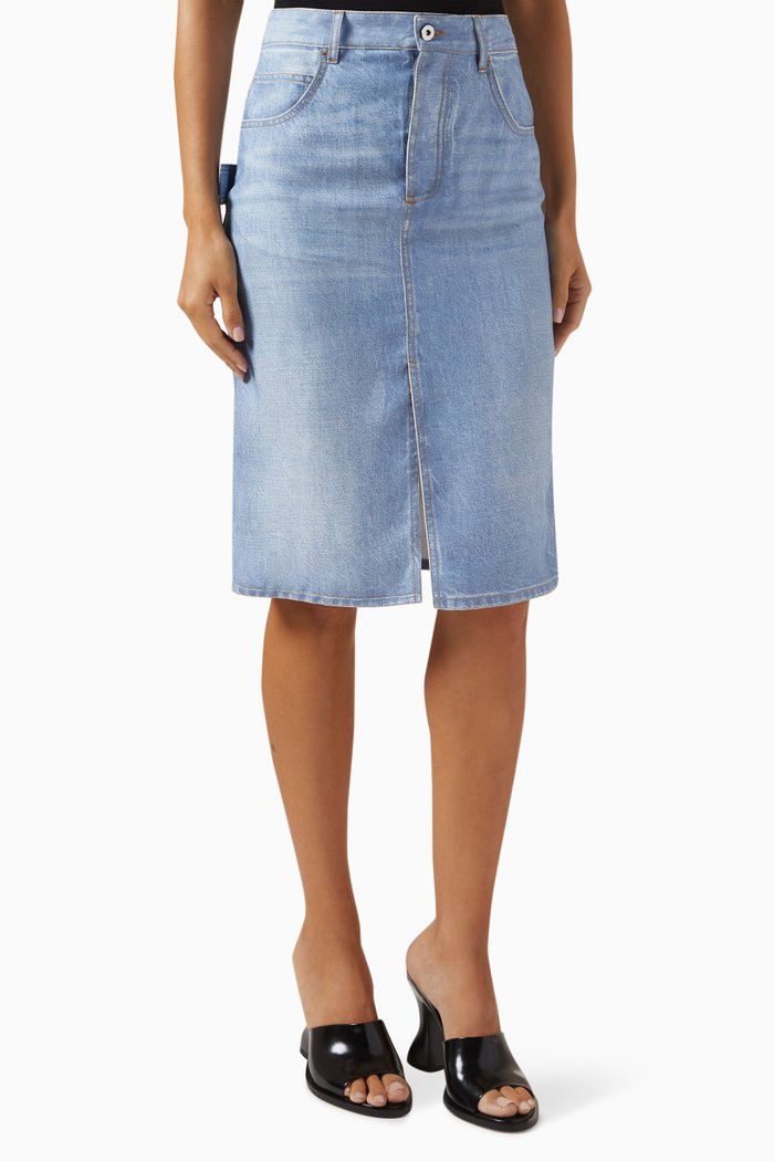 

Denim Printed Midi Skirt in Viscose-silk, Blue