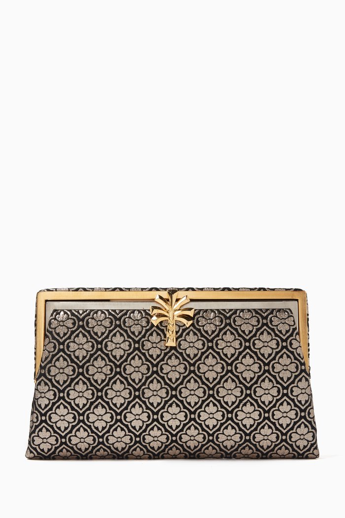 Lili Palm Grace Clutch in Viscose, Black