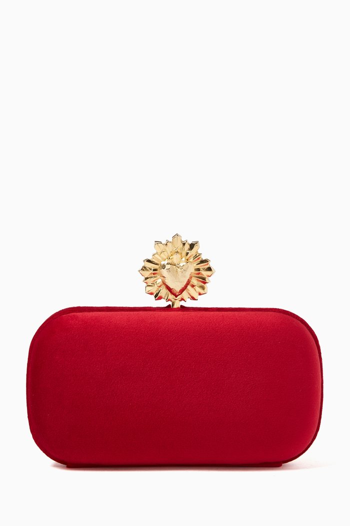 

Rays Clutch Bag in Brass and Velvet, Red
