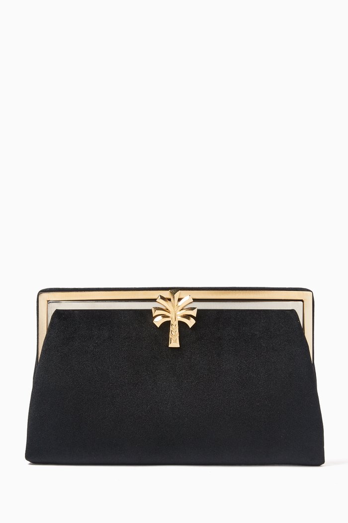 

Palm Grace Clutch in Velvet and Brass, Black
