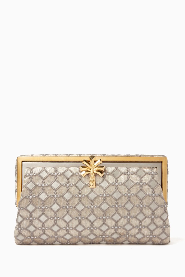 

Losange Palm Grace Clutch in Viscose, Silver