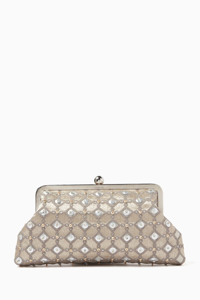 Losange Classic Embroidered Clutch in Viscose, Silver