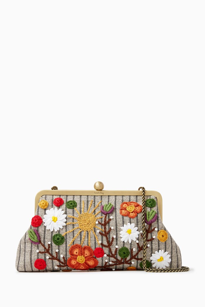 

Bloom Winter Classic Embroidered Clutch in Canvas, Multicolour
