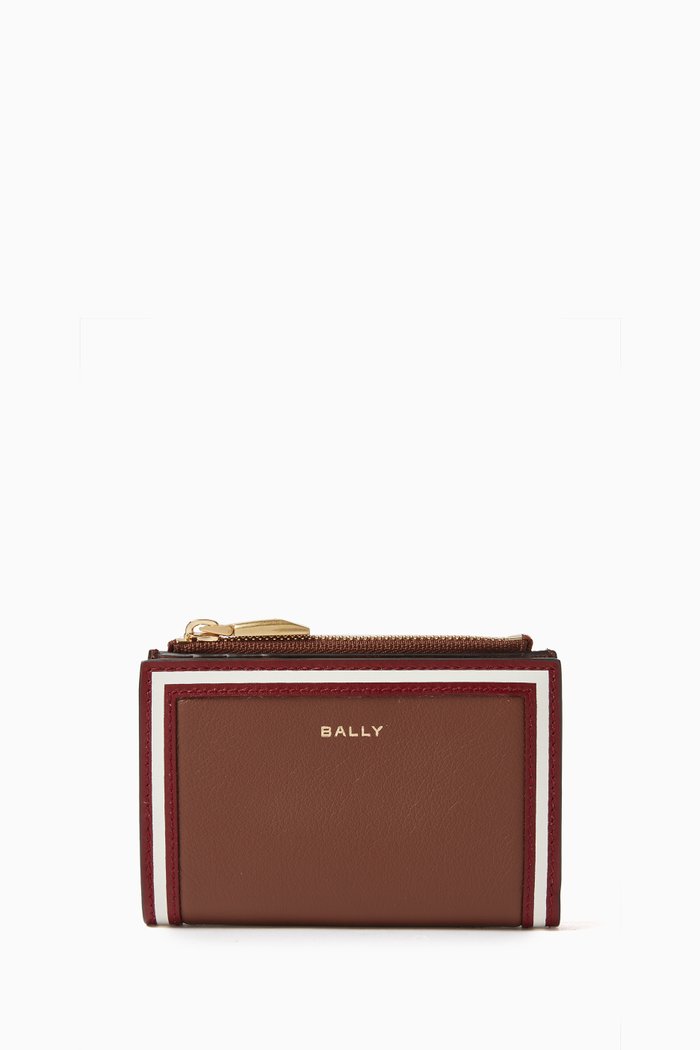 Code Compact Wallet in Leather, Brown