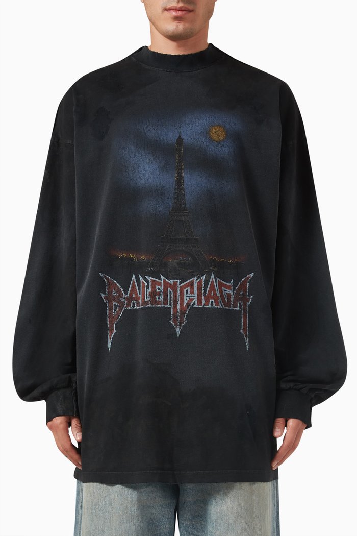 

Paris Moon Double Front Oversized T-shirt in Cotton, Black