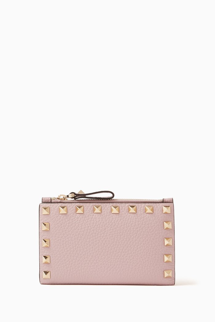 

Rockstud Coin Purse in Vitello Calfskin Leather, Pink