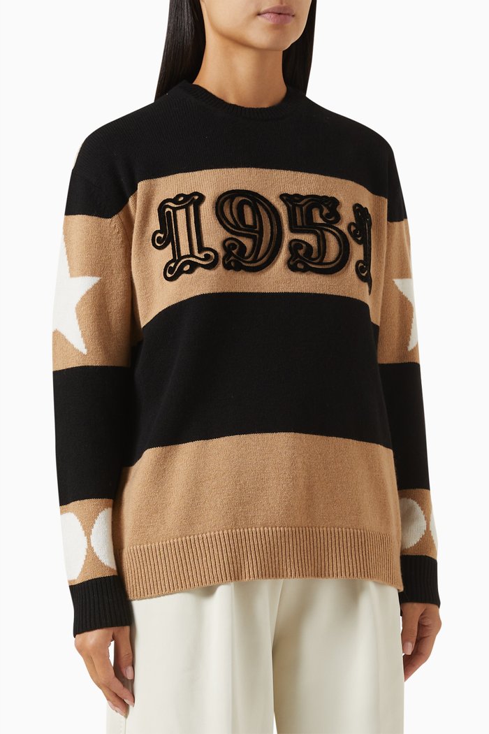 

Dirce Striped Pullover in Wool-cashmere Blend, Black